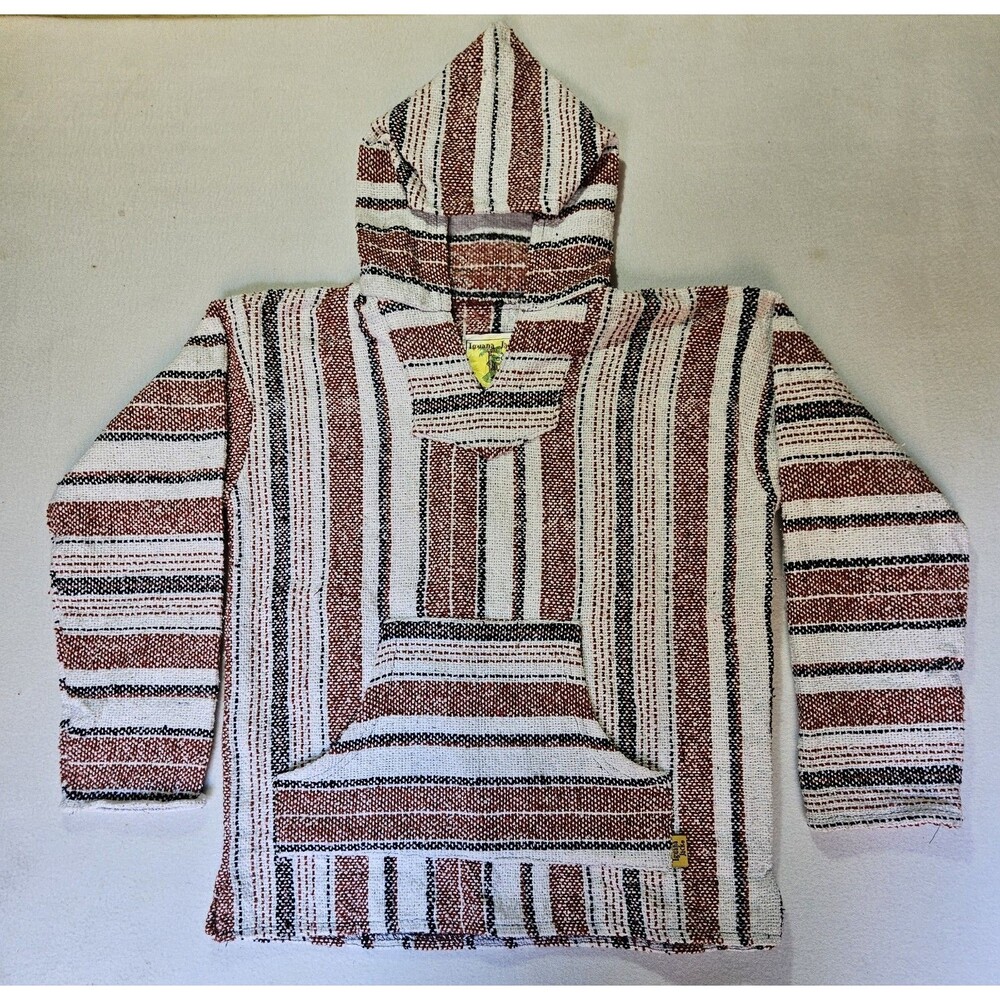 Iguana Jack hoodie Men's M Baja Hippie Surfer Mexican Blanket Potato Sack Top